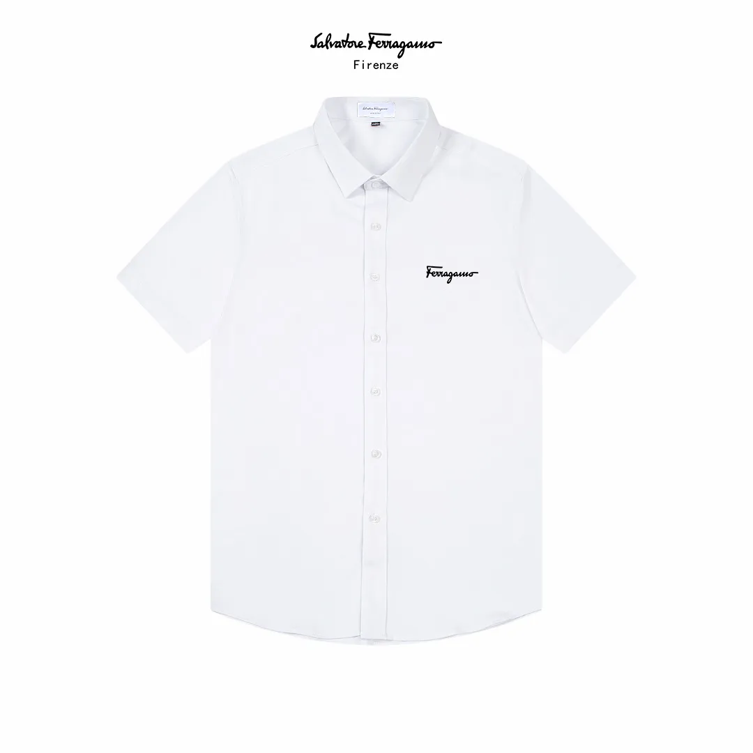 Ferragamo Exquisite logo design high-quality short-sleeved shirt Match-dyed fabric The upper body is full of high-end feel Pure cotton bamboo fiber fabric High quality Men and women Same Style Sizes: 39-43 (M-3XL)